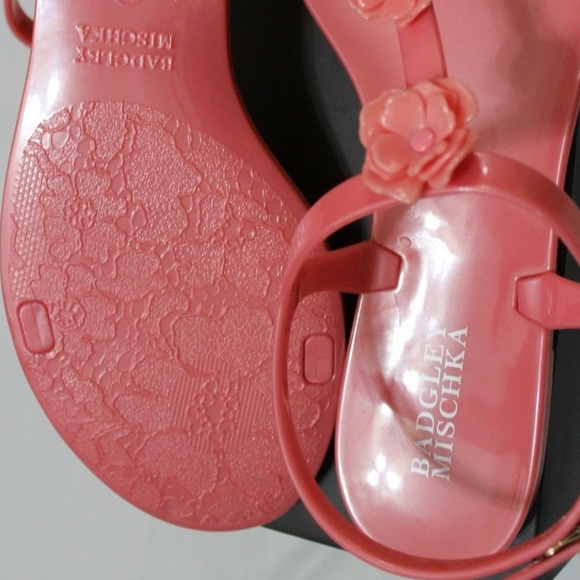 BADGLEY MISCHKA BAHAMA FLAMINGO PINK ANKLE STRAP FLORAL JELLY FLAT HEEL SANDAL 6 - Picture 9 of 10